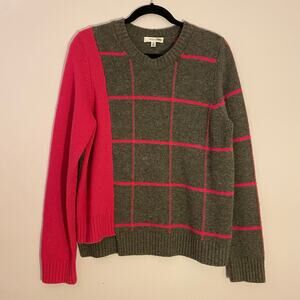 Milly Pink Gray Windowpane Crewneck Sweater Wool Cashmere Women's size Large